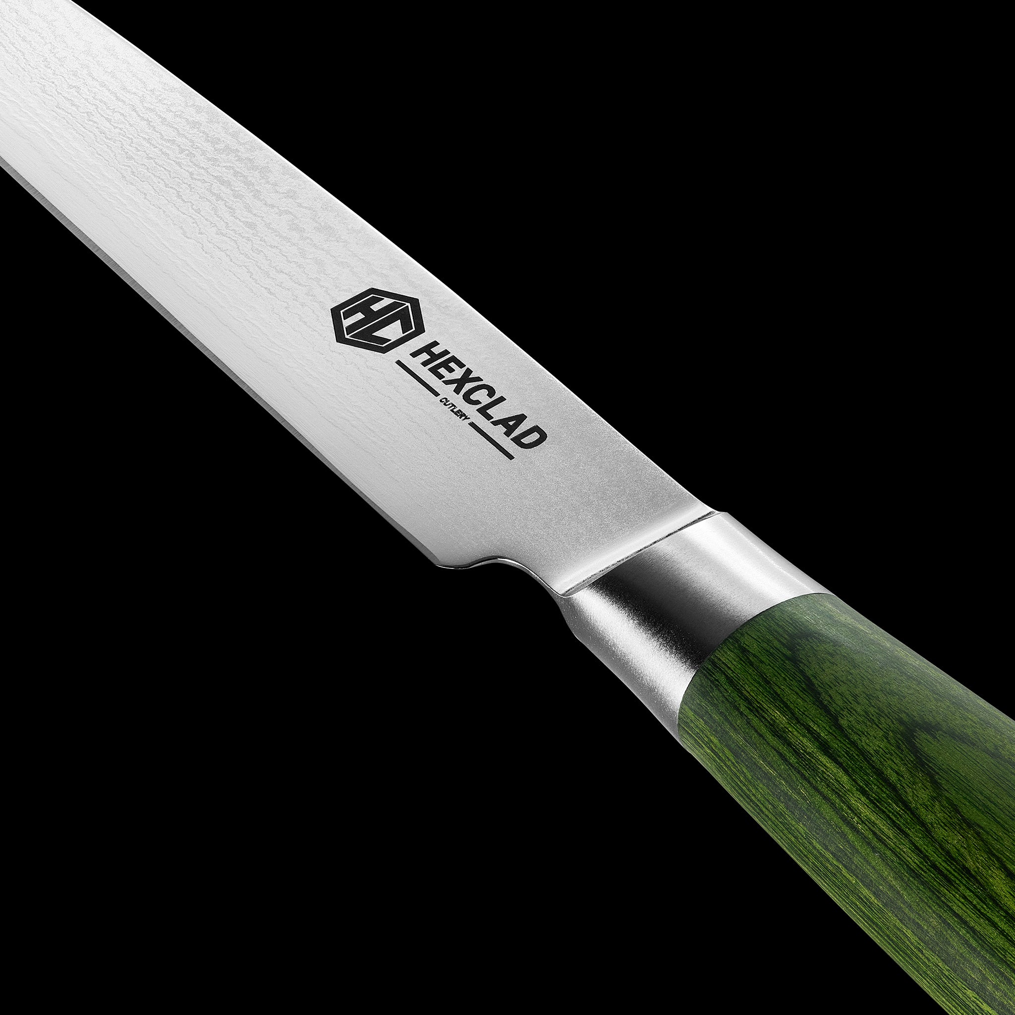 HexClad_GreenDamascusSteelSteakKnife6PCBoxedSet_CTSTK06-GPW-ST_Handle_Detail_Black_022426
